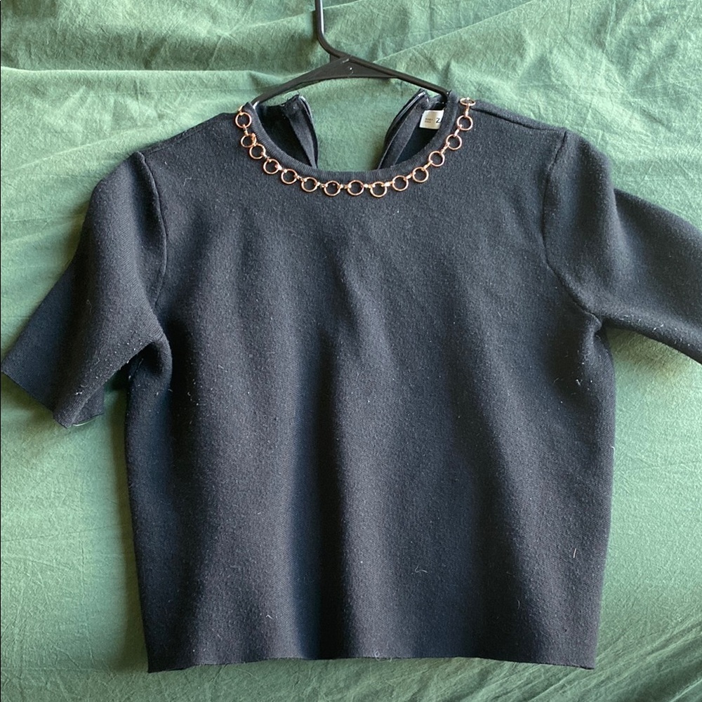 ZARA Elegant Black Top with Chain Detail